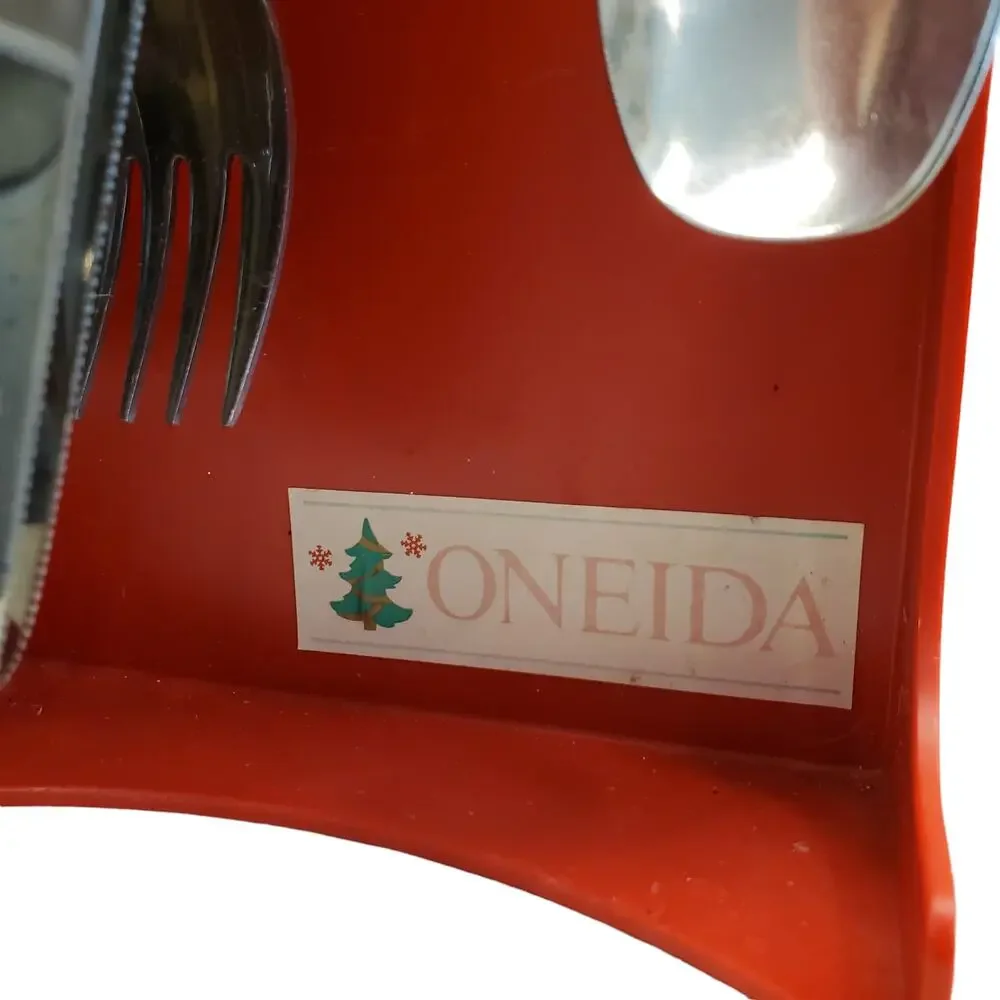 Oneida Holiday Colormates 46 Piece Set Plus Portable Caddy Christmas Flatware